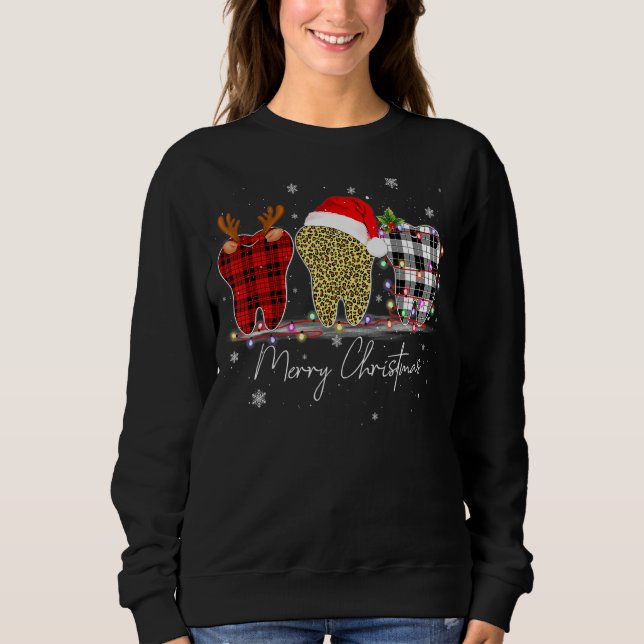 Merry Christmas Dentist Teeth Santa Hat Xmas Leopa Sweatshirt (Front)