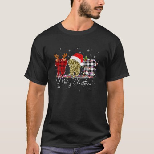 Merry Christmas Dentist Teeth Santa Hat Xmas Leopa T_Shirt