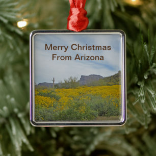 Merry Christmas Desert Wildflower Arizona Holiday Metal Ornament