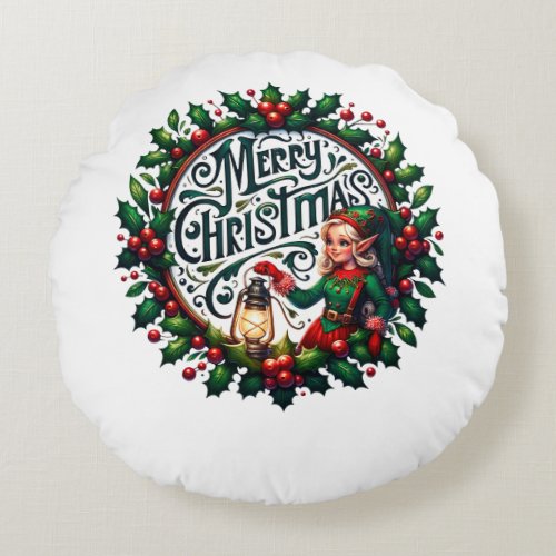 Merry Christmas design Funny Gift for Xmas Lovers Round Pillow