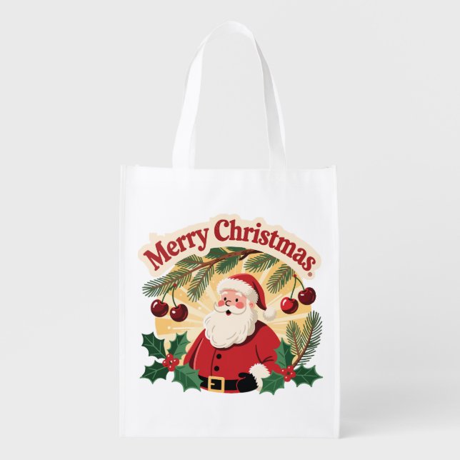 Merry Christmas Design Grocery Bag (Front)