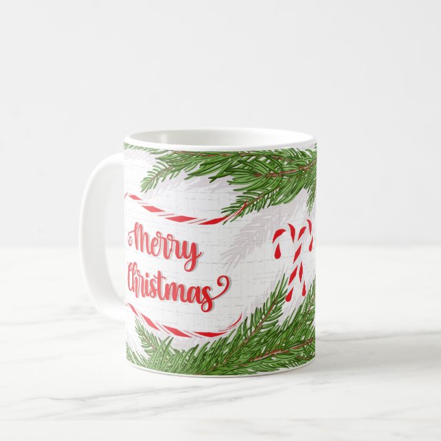 Merry Christmas Design with Candy Canes Coffee Mug (Front Left)
