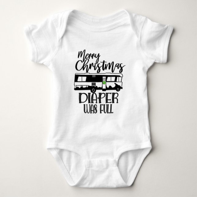 Merry Christmas Diaper Was Full Baby Bodysuit (Front)