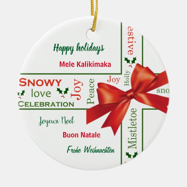 Merry Christmas different languages Ceramic Ornament (Front)