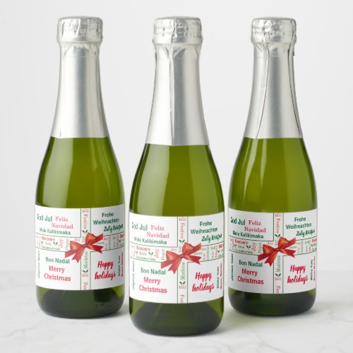 Merry Christmas different languages personalized Sparkling Wine Label