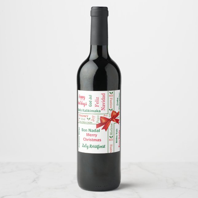 Merry Christmas different languages personalized Wine Label (Front)