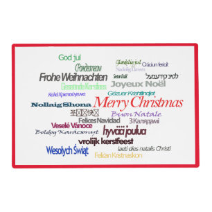 Merry Christmas Different Languages Red Border Placemat