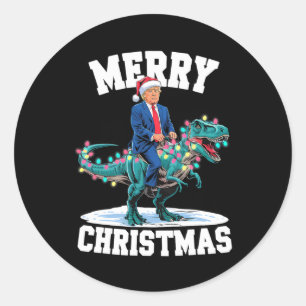 Merry Christmas Dino Donald Trump Dinosaur T-rex X Classic Round Sticker