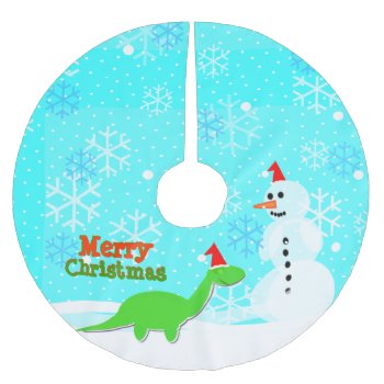 Merry Christmas Dinosaur And Snowman Brushed Polyester Tree Skirt by dinoshop at Zazzle