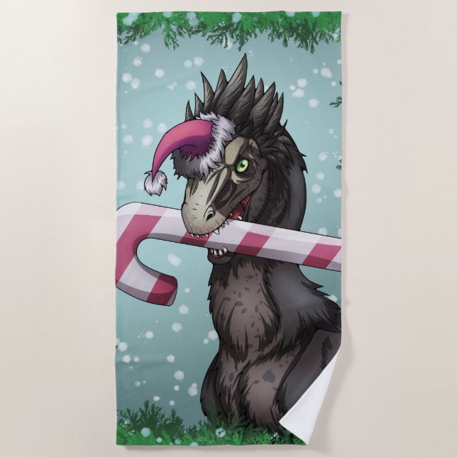 Merry Christmas Dinosaur  Beach Towel (Front)
