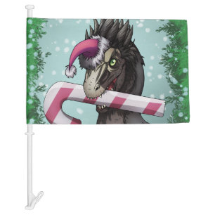 Merry Christmas Dinosaur Car Flag