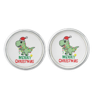 merry christmas dinosaur cufflinks