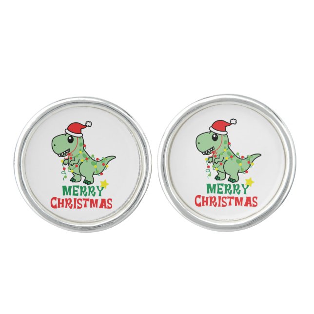 merry christmas dinosaur cufflinks (Front)