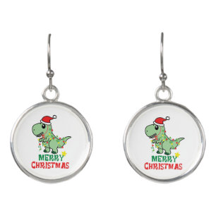 merry christmas dinosaur earrings