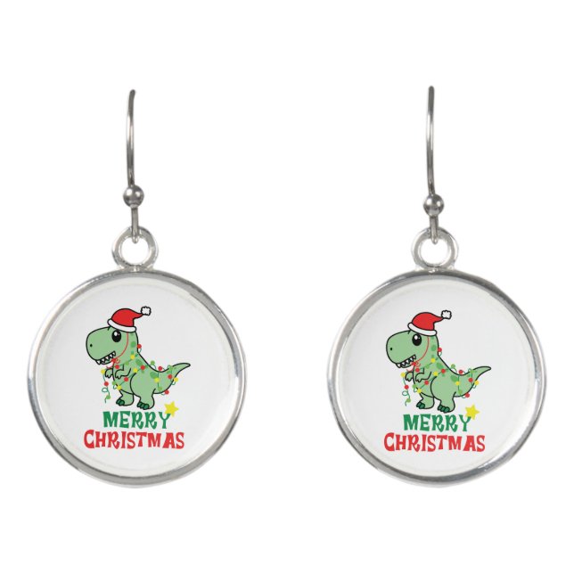 merry christmas dinosaur earrings (Front)