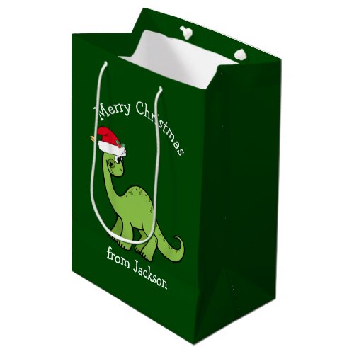 Merry Christmas Dinosaur in Santa Hat Custom Kids Medium Gift Bag