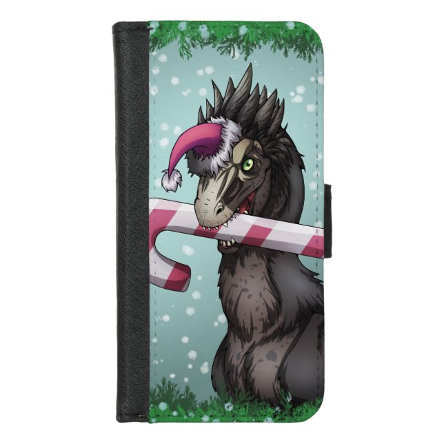 Merry Christmas Dinosaur iPhone Wallet Case (Front)