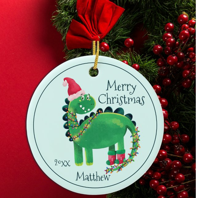 Merry Christmas Dinosaur Name Ceramic Ornament (Creator Uploaded)