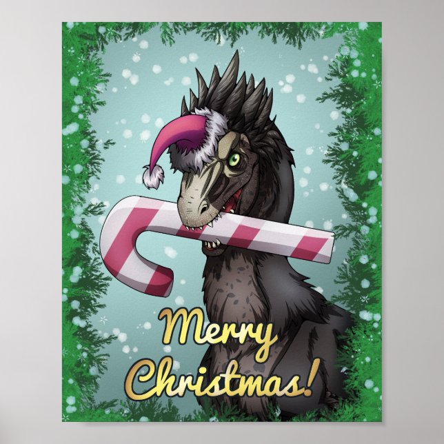 Merry Christmas Dinosaur Poster (Front)