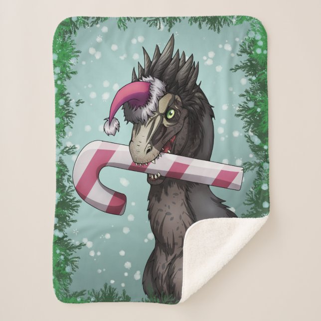 Merry Christmas Dinosaur  Sherpa Blanket (Front)