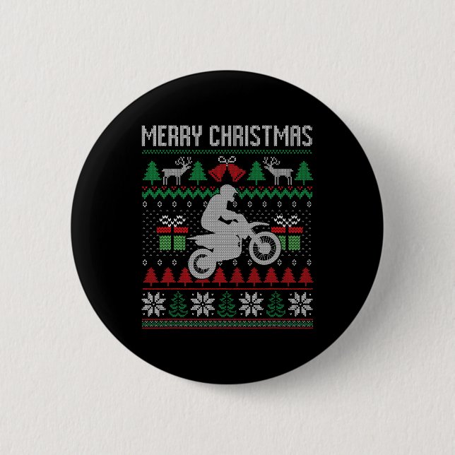 Merry Christmas Dirt Bike Santa Funny Family Match Button (Front)