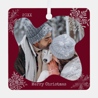 Merry Christmas Distressed Snowflakes Custom Photo Metal Ornament
