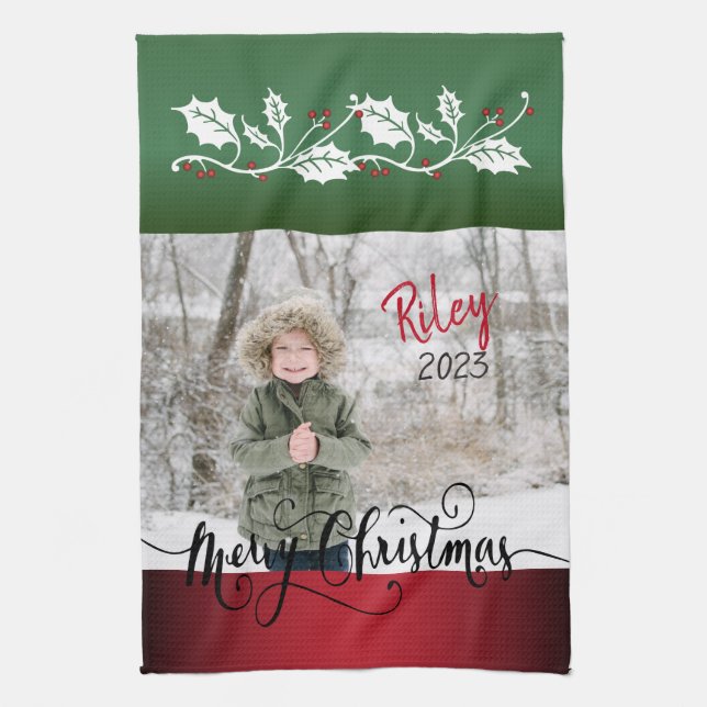Merry Christmas Diy Photo Kitchen Towel (Vertical)