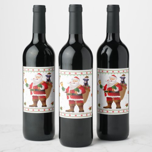 Merry Christmas Doberman Pinscher Xmas Party Wine Label
