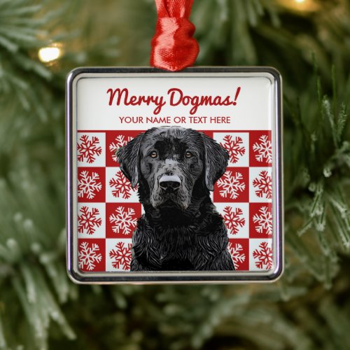 Merry Christmas Dog Black Lab Dogmas Red  Metal Ornament