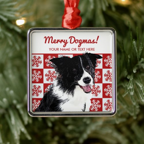 Merry Christmas Dog Border Collie Dogmas Red Metal Ornament