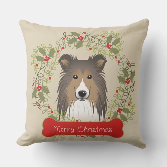 Merry Christmas Dog Breed Throw Pillow (Front)
