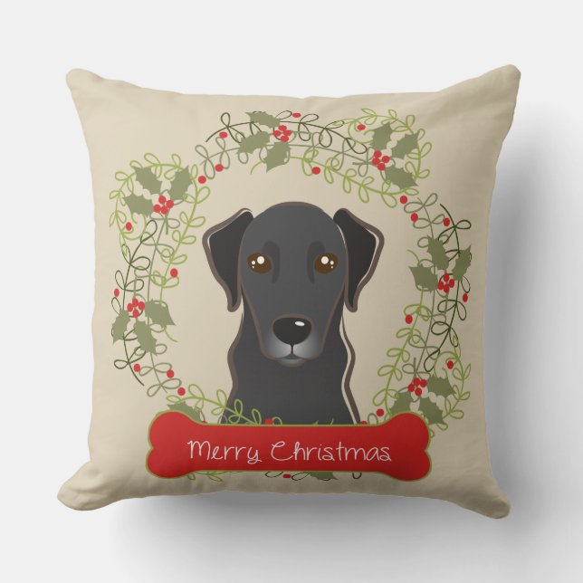 Merry Christmas Dog Breed Throw Pillow (Front)