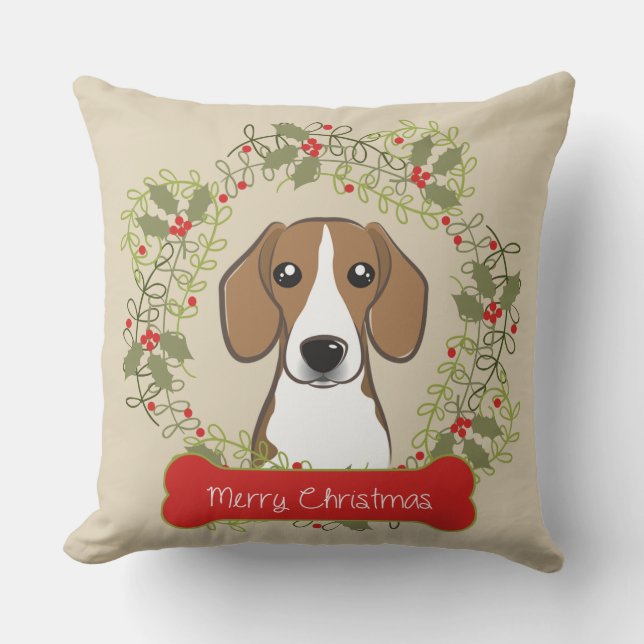 Merry Christmas Dog Breed Throw Pillow (Front)
