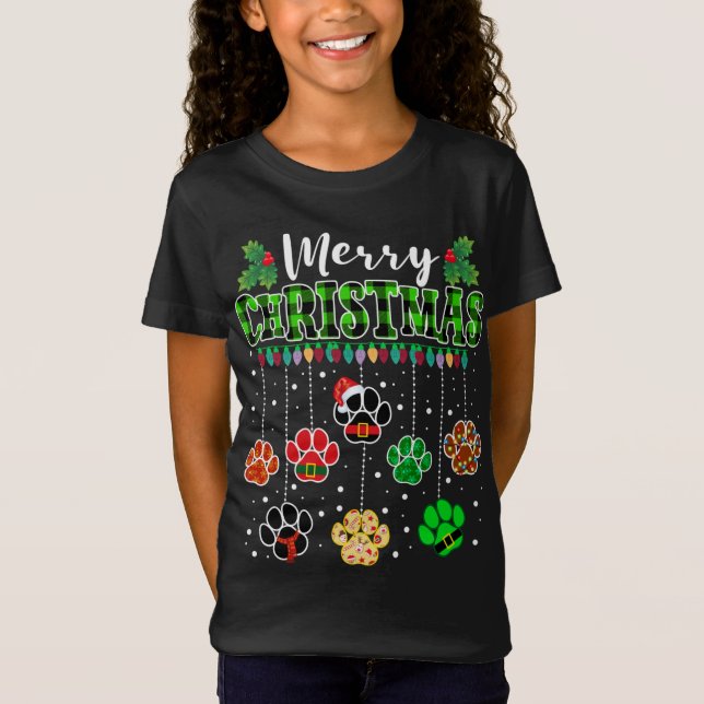 Merry Christmas Dog Buffalo Plaid Green Ugly Xmas T-Shirt (Front)