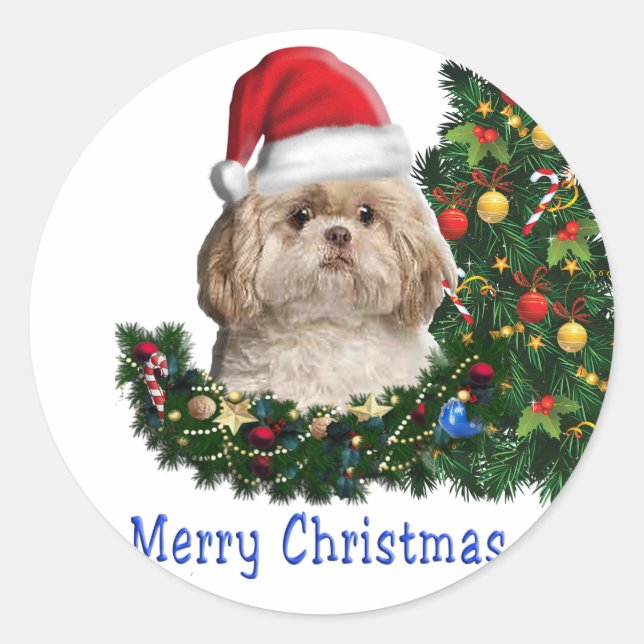 Merry Christmas Dog card Classic Round Sticker (Front)