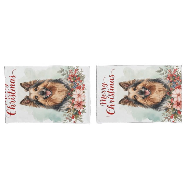Merry Christmas Dog Cozy Winter Bedroom Bedding Pillow Case (Front-Set)