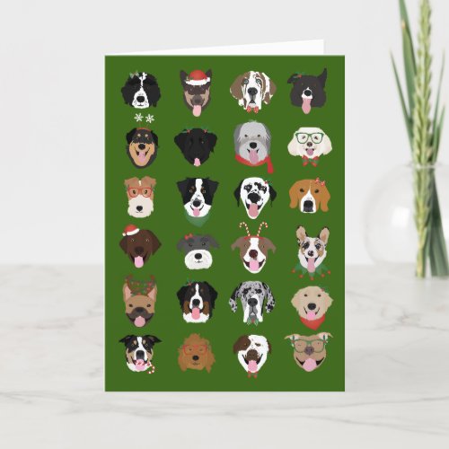 Merry Christmas Dog Face Pattern Holiday Card