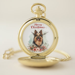 Merry Christmas Dog Festive Gift Pocket Watch