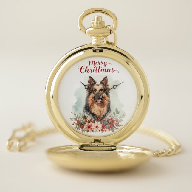 Merry Christmas Dog Festive Gift Pocket Watch (Inside)