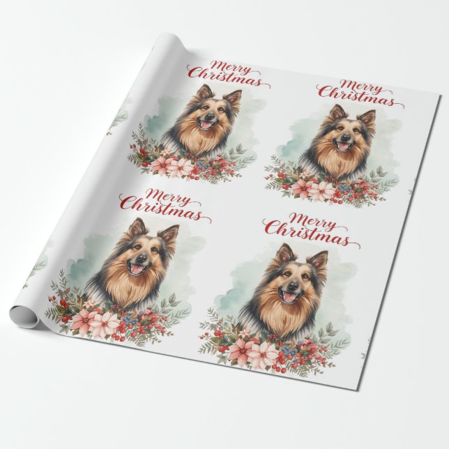 Merry Christmas Dog Festive Holiday Gift Wrapping  Wrapping Paper (Unrolled)