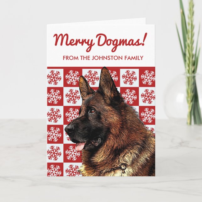 Merry Christmas Dog German Shepherd Snowflake GSD Card (Front)