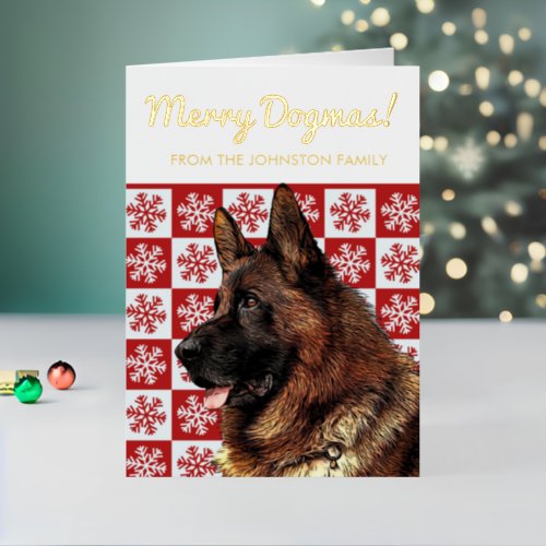 Merry Christmas Dog German Shepherd Snowflake GSD Foil Holiday Card
