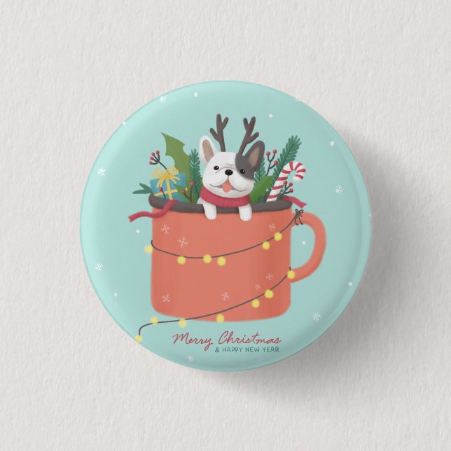 Merry Christmas: Dog Illustration Art Button (Front)