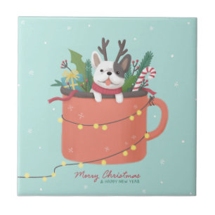 Merry Christmas: Dog Illustration Art Ceramic Tile