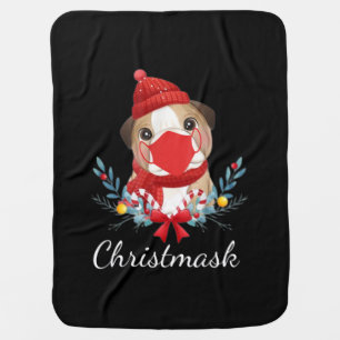 Merry Christmas Dog Lover Bulldog Wearing Mask Baby Blanket