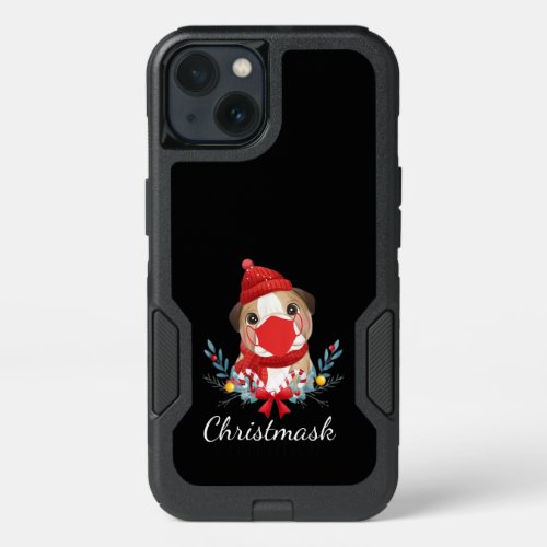 Merry Christmas Dog Lover Bulldog Wearing Mask iPhone 13 Case