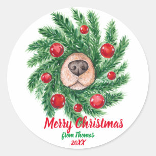 Merry Christmas Dog Lover Dog Mom Dog Dad Cute Classic Round Sticker