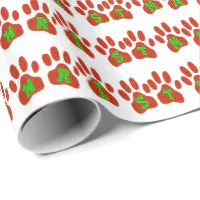 Red Plaid Paw Print Checkered Pattern Wrapping Paper