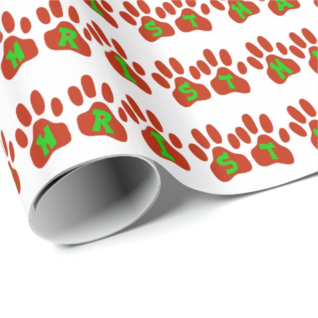 Merry Christmas Dog Paw Prints Gift Wrap (Roll Corner)