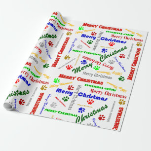 Merry Christmas & Dog Paw Wrapping Paper